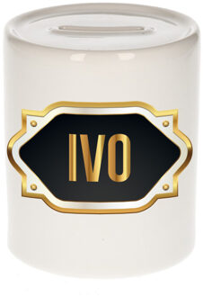 Bellatio Decorations Ivo naam / voornaam kado spaarpot met embleem - Naam spaarpotten Multikleur