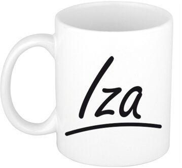 Bellatio Decorations Iza Naam koffiemok - beker - met sierlijke letters - wit - 300 ml - Cadeau - Dames