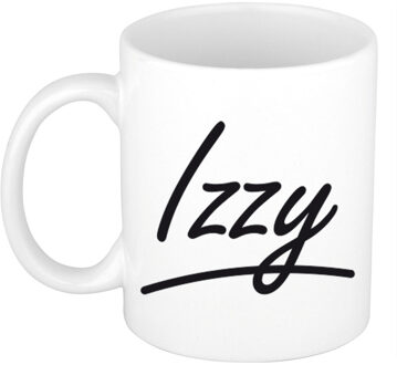 Bellatio Decorations Izzy voornaam kado beker / mok sierlijke letters - gepersonaliseerde mok met naam - Naam mokken Multikleur