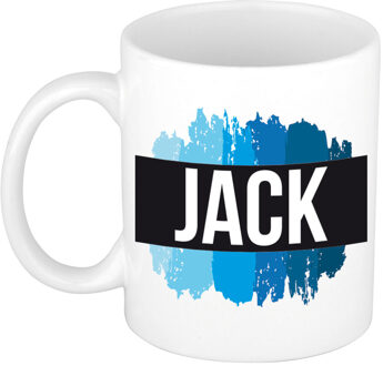 Bellatio Decorations Jack naam cadeau koffie mok - beker - met blauw verfstrepen - Cadeau collega - vaderdag