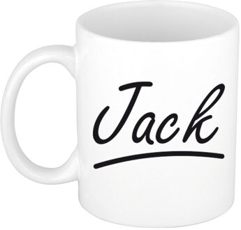 Bellatio Decorations Jack Naam koffiemok - beker - met sierlijke letters - wit - 300 ml - Cadeau - Heren