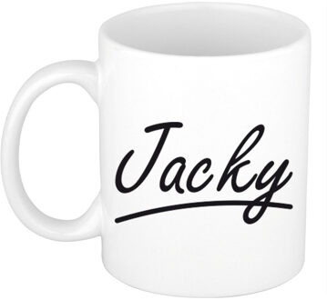 Bellatio Decorations Jacky Naam koffiemok - beker - met sierlijke letters - wit - 300 ml - Cadeau - Dames