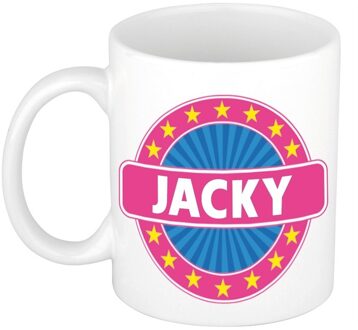 Bellatio Decorations Jacky voornaam koffiemok - beker - wit/roze - 300 ml - Cadeau - Dames - Collega - Moederdag