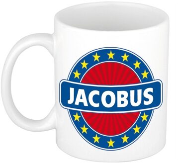 Bellatio Decorations Jacobus voornaam koffiemok - beker - wit/blauw - 300 ml - Cadeau - Heren - Collega - Vaderdag Multi