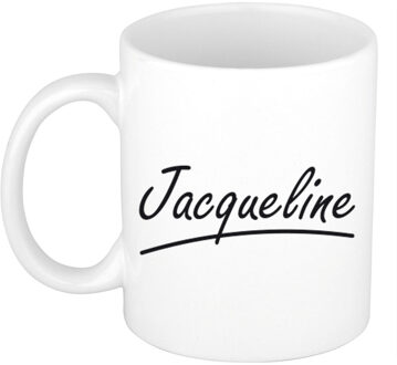 Bellatio Decorations Jacqueline Naam koffiemok - beker - met sierlijke letters - wit - 300 ml - Cadeau - Dames