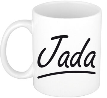 Bellatio Decorations Jada Naam koffiemok - beker - met sierlijke letters - wit - 300 ml - Cadeau - Dames