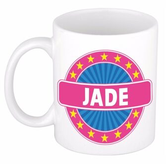 Bellatio Decorations Jade voornaam koffiemok - beker - wit/roze - 300 ml - Cadeau - Dames - Collega - Moederdag Multi