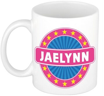 Bellatio Decorations Jaelynn voornaam koffiemok - beker - wit/roze - 300 ml - Cadeau - Dames - Collega - Moederdag