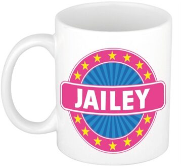 Bellatio Decorations Jailey voornaam koffiemok - beker - wit/roze - 300 ml - Cadeau - Dames - Collega - Moederdag