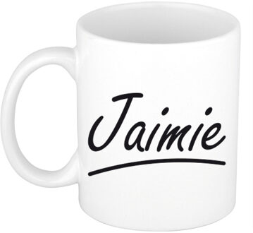 Bellatio Decorations Jaimie Naam koffiemok - beker - met sierlijke letters - wit - 300 ml - Cadeau - Dames