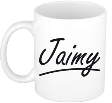 Bellatio Decorations Jaimy Naam koffiemok - beker - met sierlijke letters - wit - 300 ml - Cadeau - Dames