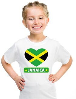 Bellatio Decorations Jamaica kinder t-shirt met jamaicaanse vlag in hart wit jongens en meisjes l (146-152)