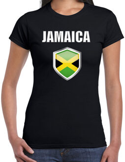 Bellatio Decorations Jamaica landen supporter t-shirt met Jamaicaanse vlag schild zwart dames