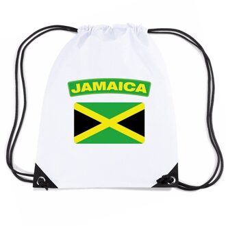 Bellatio Decorations Jamaica thema sporttas - nylon rijgkoord rugzak - wit met vlag print - supporters
