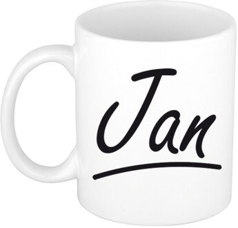 Bellatio Decorations Jan Naam koffiemok - beker - met sierlijke letters - wit - 300 ml - Cadeau - Heren