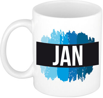 Bellatio Decorations Jan naam / voornaam kado beker / mok verfstrepen - Gepersonaliseerde mok met naam - Naam mokken Multikleur