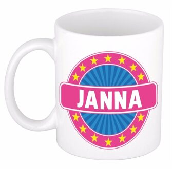 Bellatio Decorations Janna voornaam koffiemok - beker - wit/roze - 300 ml - Cadeau - Dames - Collega - Moederdag Multi