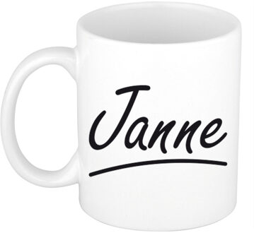 Bellatio Decorations Janne Naam koffiemok - beker - met sierlijke letters - wit - 300 ml - Cadeau - Dames
