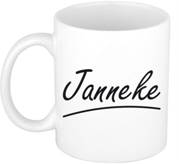 Bellatio Decorations Janneke voornaam kado beker / mok sierlijke letters - gepersonaliseerde mok met naam - Naam mokken Multikleur