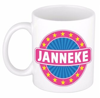 Bellatio Decorations Janneke voornaam koffiemok - beker - wit/roze - 300 ml - Cadeau - Dames - Collega - Moederdag Multi