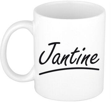 Bellatio Decorations Jantine voornaam kado beker / mok sierlijke letters - gepersonaliseerde mok met naam - Naam mokken Multikleur