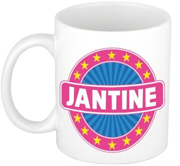 Bellatio Decorations Jantine voornaam koffiemok - beker - wit/roze - 300 ml - Cadeau - Dames - Collega - Moederdag Multi