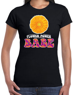 Bellatio Decorations Jaren 60 Flower Power Babe verkleed shirt zwart met gele bloem dames