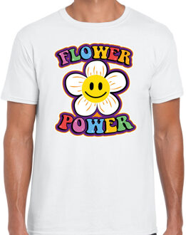 Bellatio Decorations Jaren 60 Flower Power verkleed shirt wit met emoticon bloem heren XS