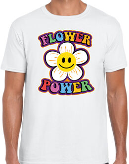 Bellatio Decorations Jaren 60 Flower Power verkleed shirt wit met emoticon bloem heren