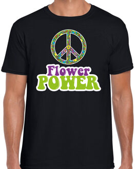 Bellatio Decorations Jaren 60 Flower Power verkleed shirt zwart met groen en paars heren XS