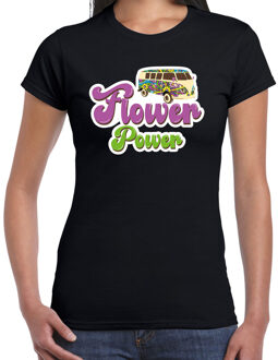 Bellatio Decorations Jaren 60 Flower Power verkleed shirt zwart met hippie busje dames
