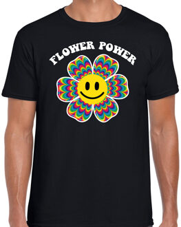 Bellatio Decorations Jaren 60 Flower Power verkleed shirt zwart met psychedelische emoticon bloem heren XS