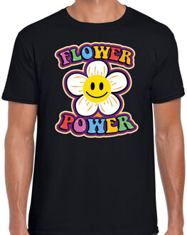 Bellatio Decorations Jaren 60 Flower Power - verkleedkleding - t-shirt - zwart - met emoticon bloem - heren - hippies