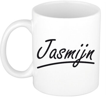 Bellatio Decorations Jasmijn Naam koffiemok - beker - met sierlijke letters - wit - 300 ml - Cadeau - Dames