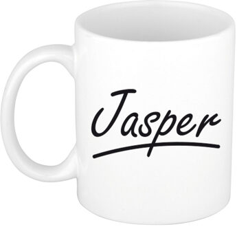 Bellatio Decorations Jasper Naam koffiemok - beker - met sierlijke letters - wit - 300 ml - Cadeau - Heren