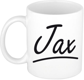 Bellatio Decorations Jax Naam koffiemok - beker - met sierlijke letters - wit - 300 ml - Cadeau - Heren