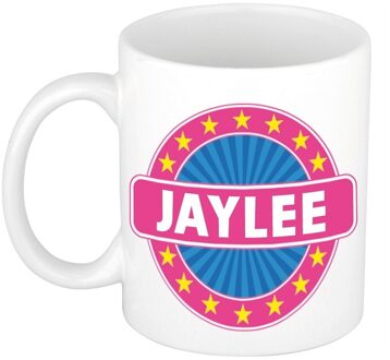 Bellatio Decorations Jaylee voornaam koffiemok - beker - wit/roze - 300 ml - Cadeau - Dames - Collega - Moederdag Multi