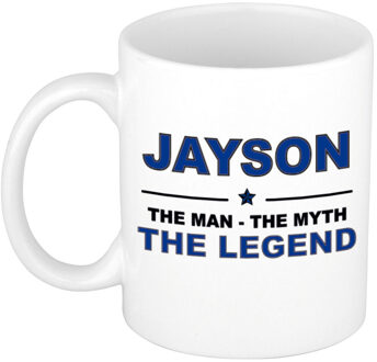 Bellatio Decorations Jayson cadeau mok - man myth legend - naam koffiemok - 300 ml - collega - vaderdag Donkerblauw