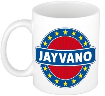 Bellatio Decorations Jayvano voornaam koffiemok - beker - wit/blauw - 300 ml - Cadeau - Heren - Collega - Vaderdag Multi