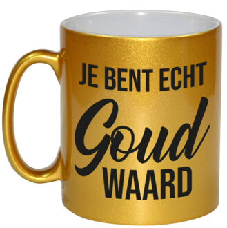 Bellatio Decorations Je bent echt goud waard bedankt cadeau mok / beker goudkleurig 330 ml - feest mokken