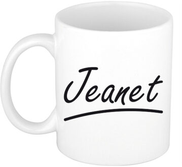 Bellatio Decorations Jeanet voornaam kado beker / mok sierlijke letters - gepersonaliseerde mok met naam - Naam mokken Multikleur