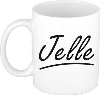 Bellatio Decorations Jelle Naam koffiemok - beker - met sierlijke letters - wit - 300 ml - Cadeau - Heren