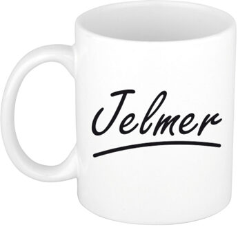 Bellatio Decorations Jelmer Naam koffiemok - beker - met sierlijke letters - wit - 300 ml - Cadeau - Heren