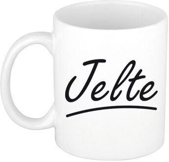 Bellatio Decorations Jelte voornaam kado beker / mok sierlijke letters - gepersonaliseerde mok met naam - Naam mokken Multikleur