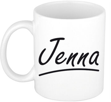 Bellatio Decorations Jenna Naam koffiemok - beker - met sierlijke letters - wit - 300 ml - Cadeau - Dames