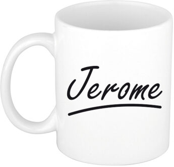 Bellatio Decorations Jerome Naam koffiemok - beker - met sierlijke letters - wit - 300 ml - Cadeau - Heren