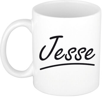 Bellatio Decorations Jesse Naam koffiemok - beker - met sierlijke letters - wit - 300 ml - Cadeau - Heren