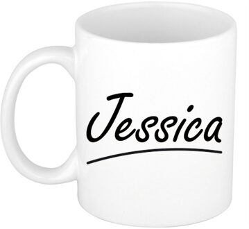 Bellatio Decorations Jessica Naam koffiemok - beker - met sierlijke letters - wit - 300 ml - Cadeau - Dames