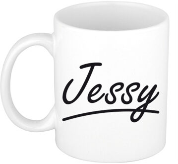 Bellatio Decorations Jessy Naam koffiemok - beker - met sierlijke letters - wit - 300 ml - Cadeau - Dames