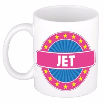 Bellatio Decorations Jet voornaam koffiemok - beker - wit/roze - 300 ml - Cadeau - Dames - Collega - Moederdag Multi